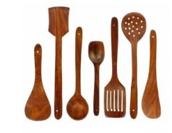 Wooden Serving and Cooking Spoons Set Kitchendesigner Organizer Items Kitchen Accessories Items (Set of 7, Sheesham)
