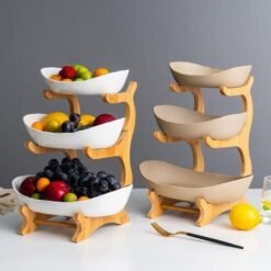 Rustic Tier Plate Stand With Porcelain Plates set  of 2